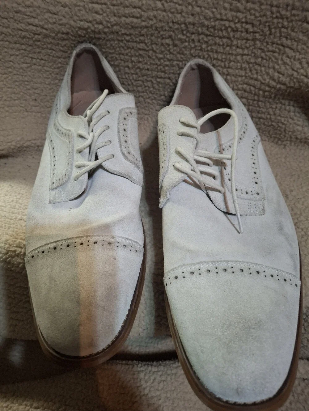 Stacy Adams Cream Suede Cap-Toe Derby Shoes